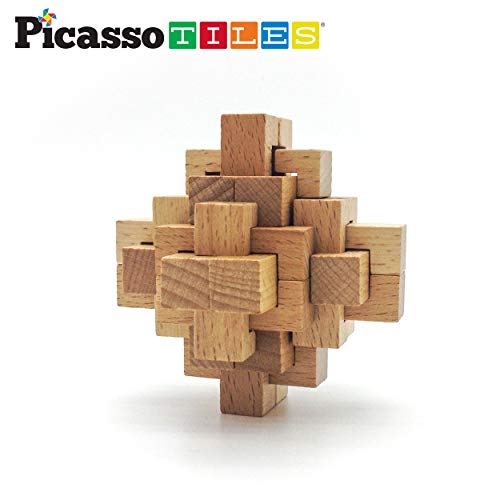 Picassotiles 8 Styles Interlocking Sensory Toys Wooden Burr Cube, Ball And Barrels Logic Skill Genius Puzzle Brain Teaser Games & Intellectual 3D Assembling Educational Toy Set For Kids & Adults Ptp08 #TOP4