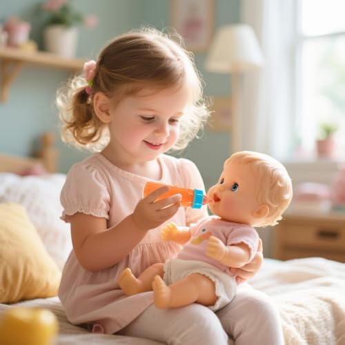 Magische Flasche Baby Puppe Milchfläschchen mit Schnuller, Magische Puppenflasche mit Milch, 7 Stück Puppenzubehör mit Puppenschnuller, Windel, Puppe Fütterungsset mit Verschwindender Milch