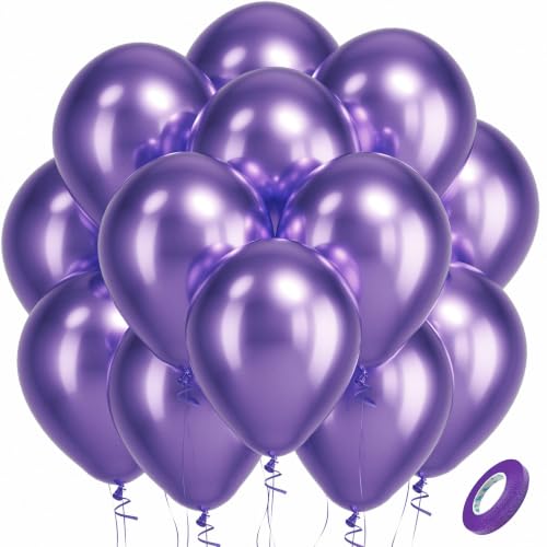 Image of Bezente Metallic Purple Latex Party Balloons 100 Pack 12 inch