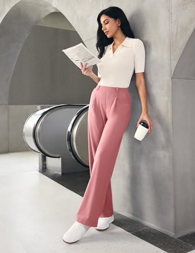 Image of IUGA Dress Pants Women Stretchy Wide Leg Work Pants Business Casual Outfits | Teacher Outfits for Women, Work Clothes, Trousers, Slacks, High Waisted, Pull on, Comfy, Office, Travel, Interview