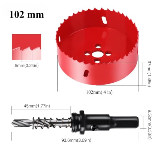 4" HSS Bi-Metal Hole Saw, Triangular Shank, Spring Mechanism, for Wood, Plywood, Plastic, Gypsum Board, Metal Sheets