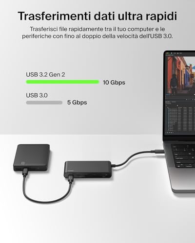 Hub USB C, Hub a 5 Porte con HDMI 4K 60Hz, Power Delivery 100W, Trasferimenti Dati Rapidi 10Gbps, Docking Station USB-C, Sdoppiatore Usb, Compatibile con MacBook, iPad Pro, Chromebook e Altri - Hub USB - Immagine 5