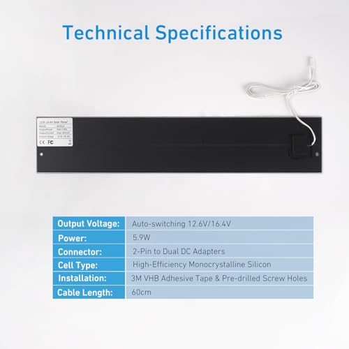 12.6V/16.4V 5.9W Solar Panel for Motorized Blinds & Shades - Dual Voltage Output with 2-Pin Connector, Dual DC Adapters (5.5x2.1mm & 3.5x1.35mm), Adhesive Tape & Screw Holes for Easy Installation by HUIYEETEX - Image 2