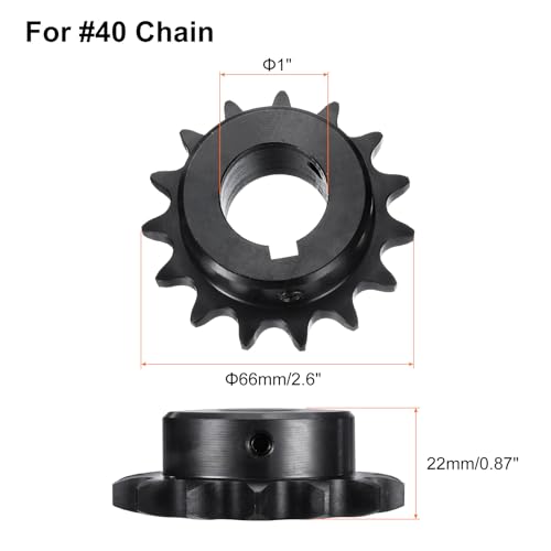 Image of uxcell #40 Chain Roller Sprocket B Type, 1 inch Bore 15 Tooth Single Strand Chain Sprocket, Carbon Steel, Keyway with Set Screws
