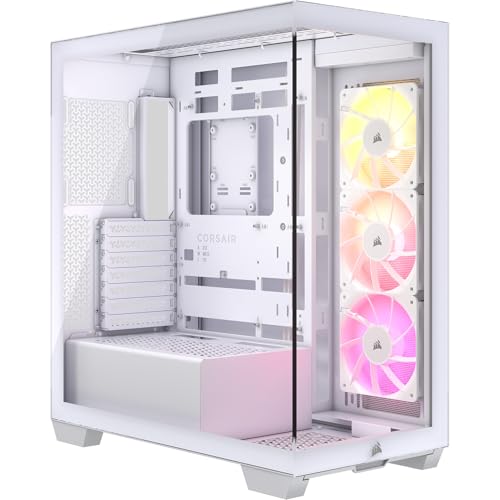 CORSAIR 3500X ARGB Mid-Tower ATX PC Case – Panoramic Tempered Glass – Reverse Connection Motherboard Compatible – 3X CORSAIR RS120 ARGB Fans Included – White