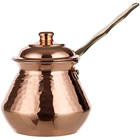 (590ml) - CopperBull Gorgeous Turkish Greek Hammered Copper Coffee Pot Ibrik Briki with Lid, 2mm Thick Copper (590ml) Cover