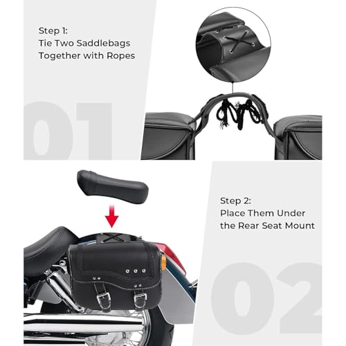 Alforjas para motocicleta 30L de cuero PU impermeable, maletas laterales universales para montar en basculante o portaequipajes, instalación con cuerda ajustable, amplio almacenamiento miniatura 4