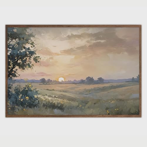 Living Room Country Farmhouse Decor Vintage Wall Art Fall Landscape Watercolor Painting Wilderness Landscape Painting Golden Hour Prairie Art Print for Home Bedroom Kitchen Bathroom 16x24 Inch Unframed