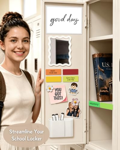 Image of Mymazn Locker Accessories Kit Magnetic Mirror for School Locker White