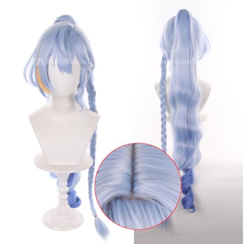 Image of Anime Game Cosplay Wig Light Blue Gradient Long Hair with Bradis