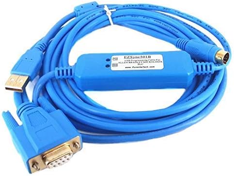 USB PLC Programming Cable for Allen Bradley Micrologix, EZSync501X (Mini Din and DB9)
