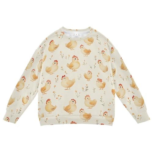 JUNZAN Cartoon Cute Chicken Beige Kids Boys Sweatshirts Hoodies Fleece Sweatshirts for Boys Sports 4T