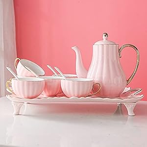 Tea Set for Adults Porcelain Tea Sets Coffee Cup and Saucer Set Pink Coffee Cups with Tray for Women Girls (Blue) (Blue b) (Pink b)