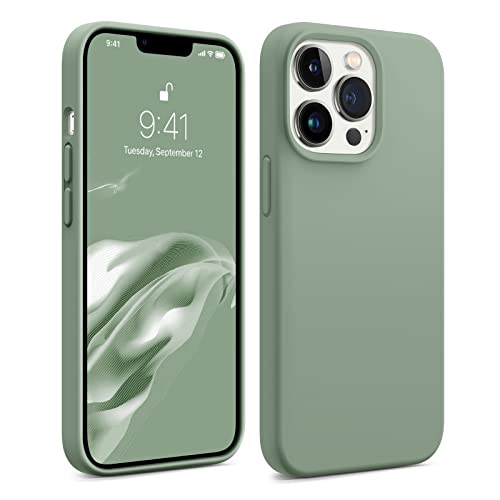 Aotesier Soft Silicone Case For Iphone 13 Pro Max Case, [Military Shockproof Protection] Anti-Scratch Microfiber Lining Flexible Bumper Phone Case, Ultra Slim Thin Cover, 6.7 Inch, Calke Green #TOP7