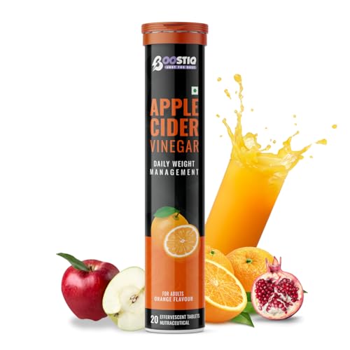 Image of Apple Cider Vinegar Effervescent Tablets | Daily Weight Management | Orange Flavour | Vitamin B6 & B12 For Refreshing Detox & Metabolism Boost | No added Sugar | 20 count (Pack of 1)