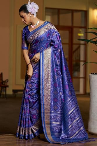 Image of SGF11 Women's Kanjivaram Patola Silk Saree Silk Saree Pure Golden Zari With Blouse Piece