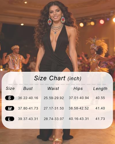 Image of ANKOMINA Women's Sexy V Neck Halter Backless Maxi Dress Ruched High Split Long Bodycon Dresses for Party Cocktail Evening
