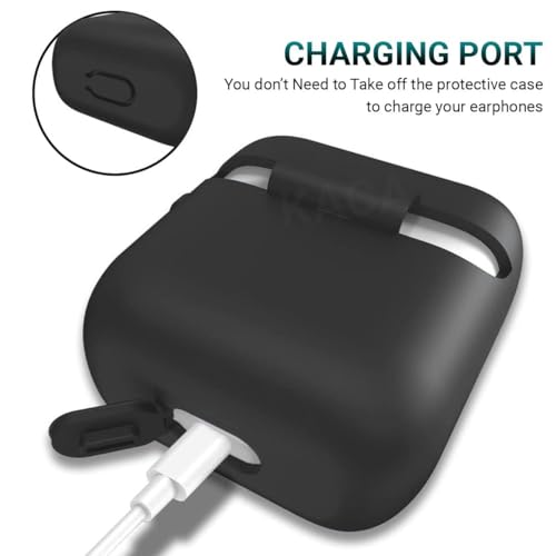 Image of INEFABLE Case Cover Compatible with Boat Airdopes 131, Soft Silicone Skin Case Cover Shock-Absorbing Protective Case with Keychain - Pack of 1 (Black)