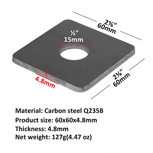 8 Pcs 2⅜"X2⅜" Heavy Duty Square Bearing Plate Washer Fit For ½” Bolt, 4.8Mm Thickness Weldable Metal Base Plate, Carbon Steel Washer Plate Fastener Hardware #TOP1