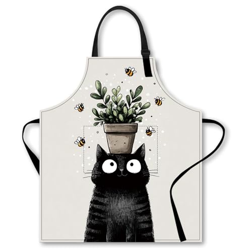 Image of Nuxovilar Polyester Cute Kitchen Apron with Pockets 26.7x30.7 Inches for Home Kitchen Baking Cooking Catering