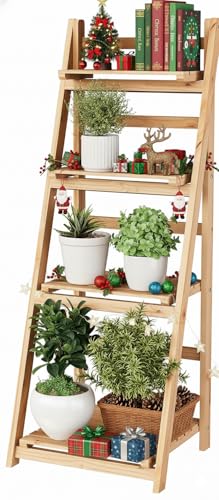IDZO WVY6 Plant Stand, Ladder Shelf Natural