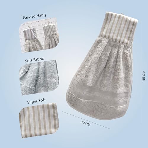Image of Hanging Hand Towel | Wash Basin Napkin with Loop | Kitchen Sink Towel | Pack of 3 in (Blue, Cream and Brown) | Assorted