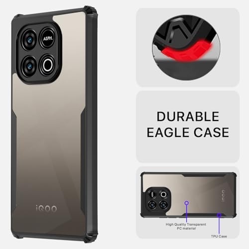 Image of Outlouders Back Cover for iQOO Neo 10 5G / Vivo Y300 GT 5G | Ultra Hybrid Transparent | Full Camera Protection | Raised Edge | Crystal Clear Bumper Case(Black)