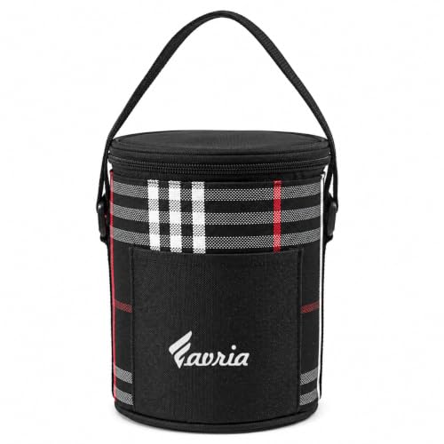 Image of Favria Insulated Lunch Bag for Office Use Men Women | Tiffin Lunch Box Carry Bag for School & College | Holds 3 Containers |Water Resistant Lunch Bag with Front Pocket & Strap (Round Black Lunch Bag)