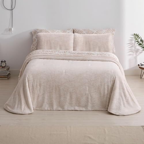 Burrito Blanco | Colcha edredón Invierno con Borreguillo | Cama de 135cm. (+Medidas Disponibles) | Diseño 441 | Color Crudo (230x260cm.)