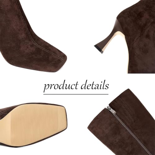 Image of Dsevht Black Leather Knee High Boots for Women Stiletto Kitten Heeled Sexy Boots Square Toe and Side Zipper Design Fashion Dress Boots