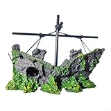 Adorno de resina para pecera, decoración de acuario con agujeros de ventilación y cámaras de natación, material de resina que apoya el ecosistema de acuario (barco roto)