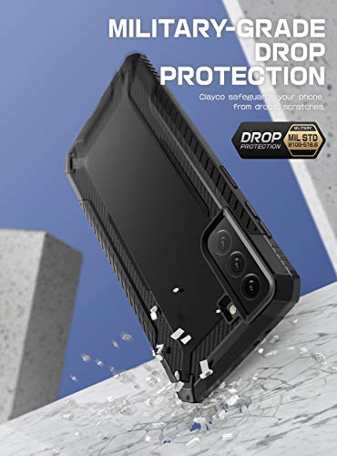 Image of Clayco Polycarbonate Xenon Cover Case for Samsung Galaxy S21 Plus 5G, [Built-in Screen Protector] Full-Body Rugged Cover Case Compatible for Fingerprint Reader, 6.7 inches 2021 Release (Black)