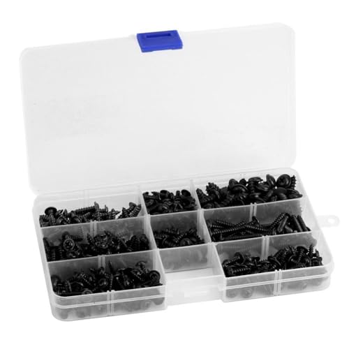 340 viti autofilettanti a testa rotonda piatta, M3/M3.5/M4/M4.8, multiuso e autofilettanti, viti per legno assortite per fai da te, mobili e riparazioni (vite nera)