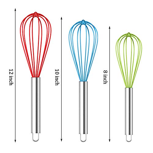 OYV Whisk, Whisks for Cooking Silicone Mini Whisk 3 Pack Sturdy Colored Balloon Egg Beater for Blending Whisking Beating Stirring Cooking Baking (blue)