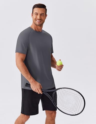 PINSPARK 5 Pack Gym Workout Shirts for Men Short Sleeve Moisture Wicking Athletic Tshirts Multipack Plain Crewneck Tees Shirt3