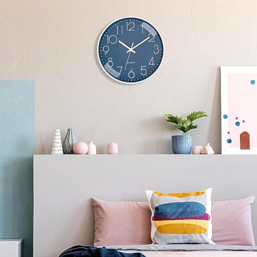 Image of TEKCOOL Plastic Digital Wall Clock 12 inch Silent Quartz Decorative Non-Ticking Classic Clock Battery Operated Round Easy to Read for Room /Home /Kitchen /Bedroom /Office /School- (Cerulean);