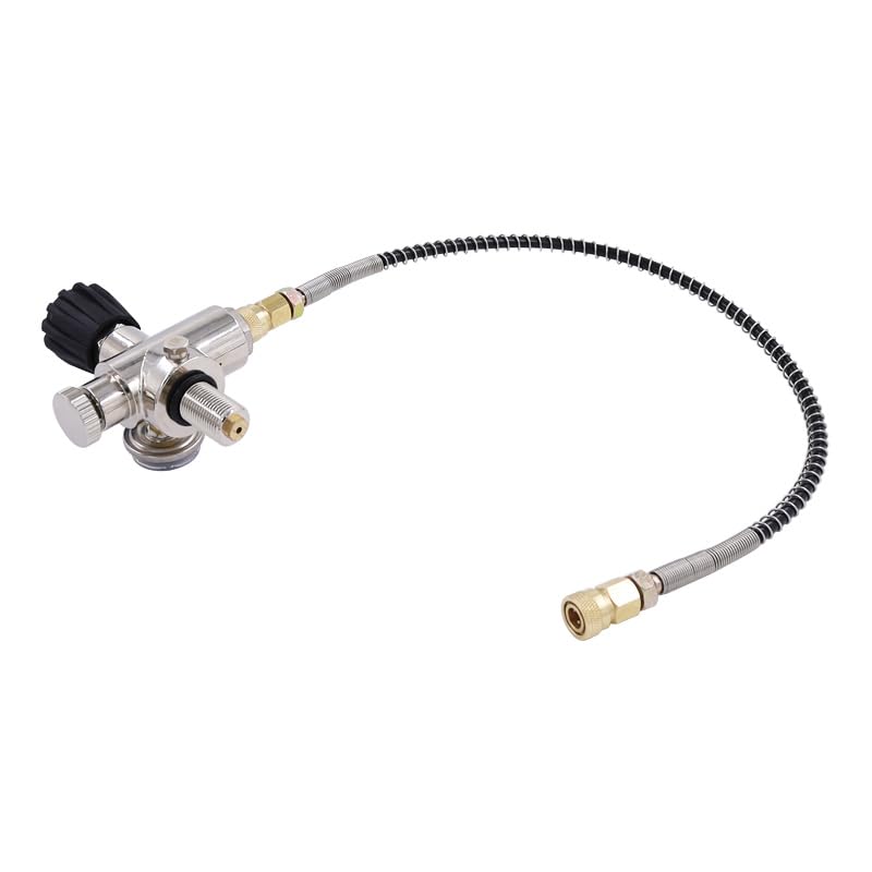 TUXING 4500PSI/300Bar Pcp Tank DIN Valve Scuba Adapter Dual Gauge with 24“Hose Paintball HPA Tank, High Pressure Compressed Air Fill Station M18x1.5 Thread