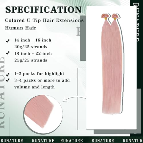 RUNATURE U Tip pink Hair Extensions Human Hair Keratina U Tipped pink Hair Extensions Real Human Hair 16 Inch 20 Gram - Image 3