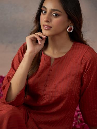 Image of Hritika Women's Cotton Blend Jacquard Woven Kurta with Palazzo Set HRKB0048