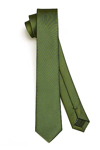HISDERN Cravate Vert Olive Cravate Maigre en Soie Cravates Slim pour Hommes Cravate Solide Classique Cravate Formelle pour Mariage d'Affaires (6cm)