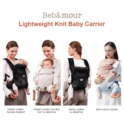 Bebamour Knit Baby Carrier Newborn to Toddler -Lightweight Baby Wrap Carrier 3-in-1 Baby Carrier Front and Back Carry (Cream,7-32 lbs)