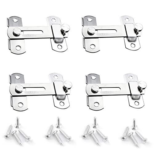 4 Piezas Pestillos Para Puerta de Acero Inoxidable, Pernos de puerta,Cerradura de Puerta, con Tornillos, para puerta de baño, ventana, muebles, puerta de mascota, granero(plata) Cover