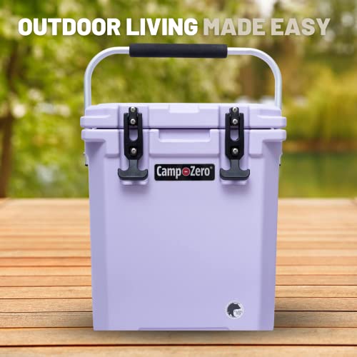 Camp-Zero 16L Tall Cooler/Ice Chest With 2 Molded-In Cup Holders & Folding Aluminum Handle | Thick Walled, Freezer Grade Cooler With Secure Locking System & Removable Divider (Lavender) #TOP3