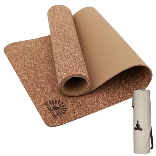 Image of WishKraft Premium Cork Yoga Mat 5mm Thick with Carry Bag | Non-Slip Eco-Friendly Sweat-Resistant Anti-Skid Premium Exercise Mat for Women & Men | Ideal for Yoga, Pilates, Meditation, Home & Gym Workouts