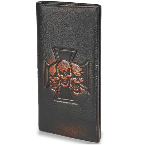 Image of DK86 Skull Long Wallet For Men Full Grain Leather with Hand Burnished Rfid Blocking Rodeo Wallet Bifold Wallet Skull Wallet C
