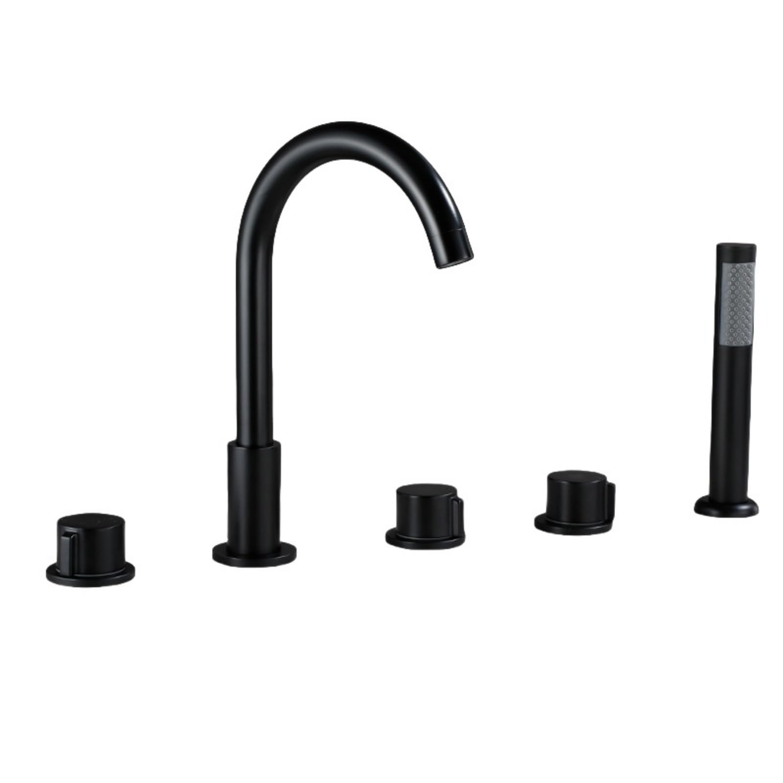NZPOST Bath Taps Gold 5 Hole Bath Shower Mixer Tap 360 Swivel Spout Gooseneck Shower Head and Hose Set for