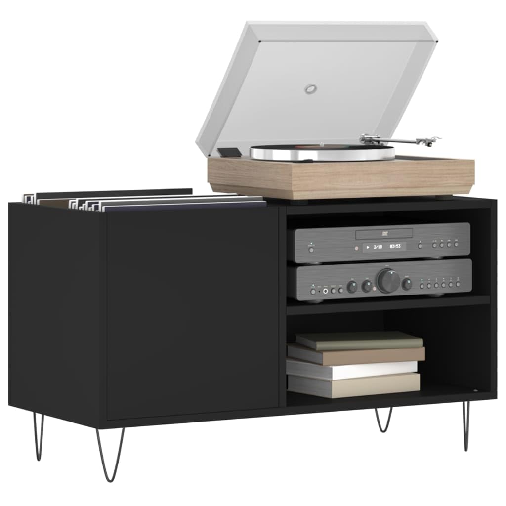Tomostar Support pour Tourne-Disque, Porte-disques Présentoir Meuble de Rangement pour Disques Vinyles Noir 85x38x48 cm Bois d'ingénierie
