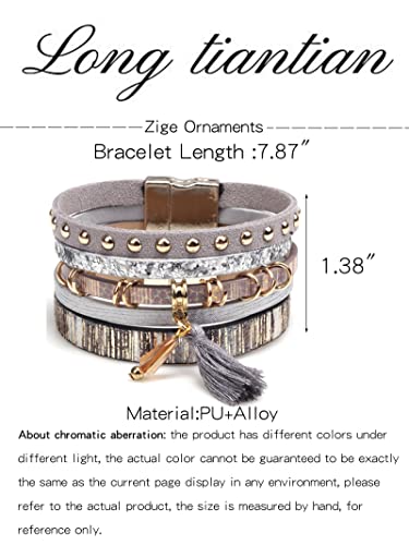 Leather Cuff Bracelet For Women Tree Beaded Bangle Bracelet Magnetic Clasp Wrap Bracelet Bohemian Wristband Jewelry Gift For Women(Grey Leather) #TOP5