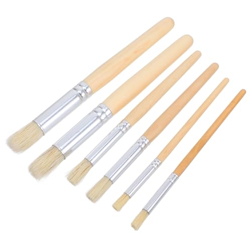 VILLCASE 画材セット ステンシルペイントブラシ 天然豚毛丸型ブラシ 12個 アクリル絵具対応 丸筆 平筆混合 学生向けアート用 精密ディテール表現 絵画 クラフト用品