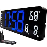 Opis Clock 1 XL - Reloj de pared digital con LED, luminoso, digital, con indicador de temperatura, para salón, oficina, baño, cocina, gimnasio, vestíbulo, silencioso